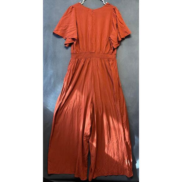 Ivy Street Plus Size Rust Wide Leg Jumpsuit 1X Boho Pantsuit Modern Boho Chic - Picture 6 of 9
